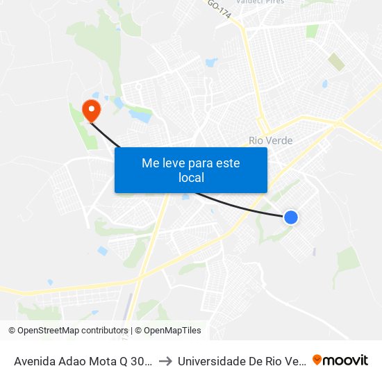 Avenida Adao Mota Q 30, 11 to Universidade De Rio Verde map
