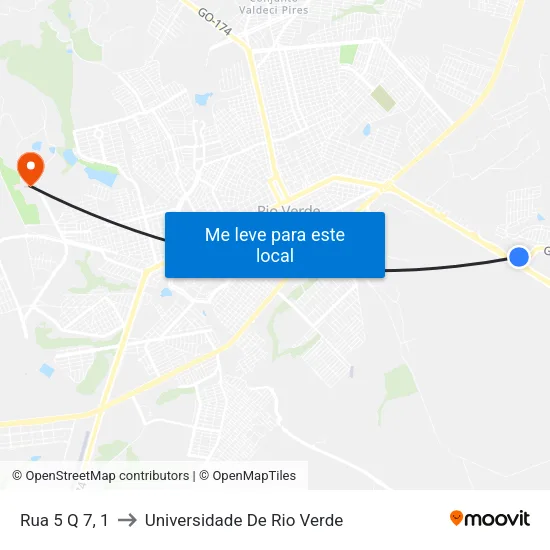 Rua 5 Q 7, 1 to Universidade De Rio Verde map