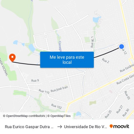 Rua Eurico Gaspar Dutra Q 1, 3 to Universidade De Rio Verde map