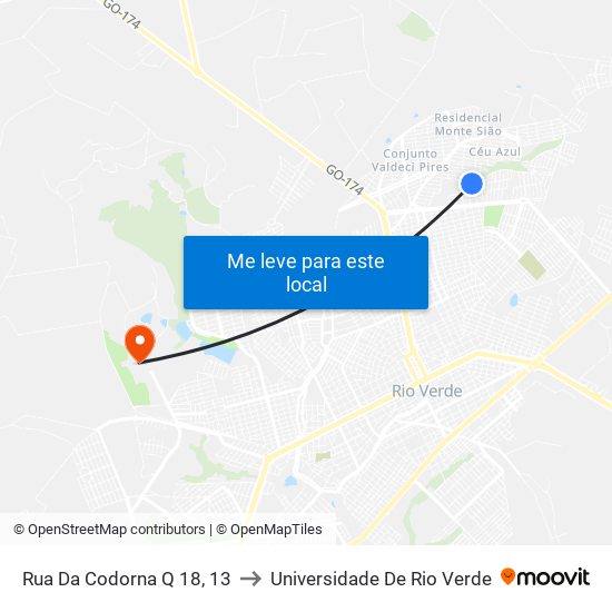 Rua Da Codorna Q 18, 13 to Universidade De Rio Verde map