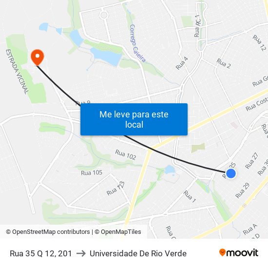 Rua 35 Q 12, 201 to Universidade De Rio Verde map