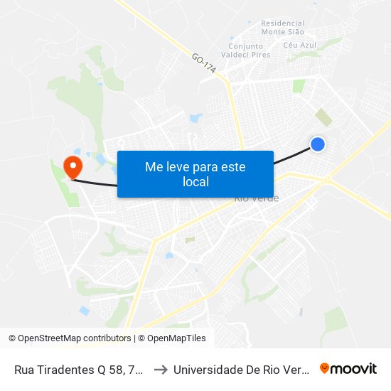 Rua Tiradentes Q 58, 720 to Universidade De Rio Verde map