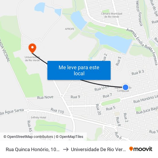Rua Quinca Honório, 1003 to Universidade De Rio Verde map