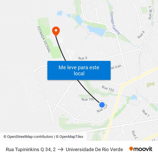 Rua Tupininkins Q 34, 2 to Universidade De Rio Verde map