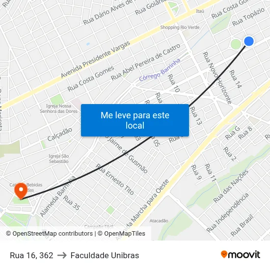 Rua 16, 362 to Faculdade Unibras map