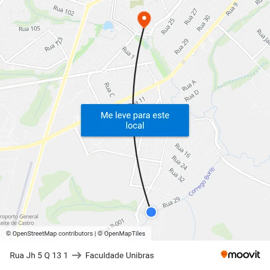 Rua Jh 5 Q 13 1 to Faculdade Unibras map