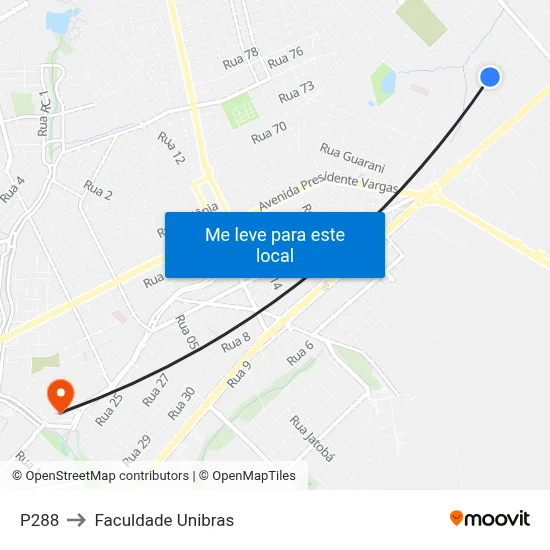 P288 to Faculdade Unibras map