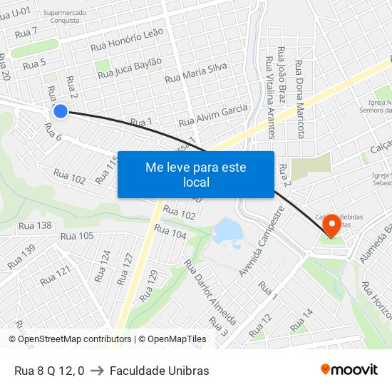 Rua 8 Q 12, 0 to Faculdade Unibras map