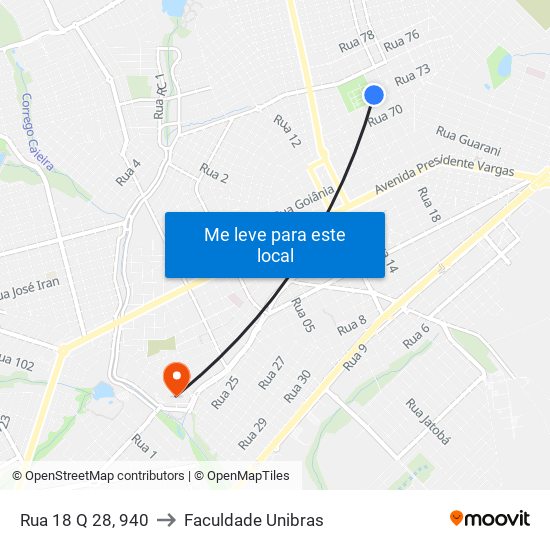 Rua 18 Q 28, 940 to Faculdade Unibras map