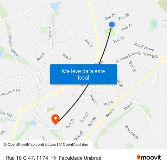 Rua 18 Q 47, 1174 to Faculdade Unibras map