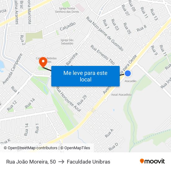 Rua João Moreira, 50 to Faculdade Unibras map