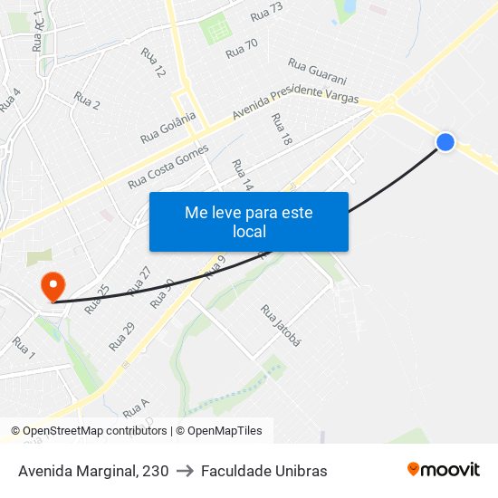 Avenida Marginal, 230 to Faculdade Unibras map