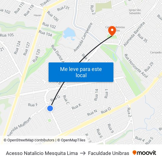 Acesso Natalicio Mesquita Lima to Faculdade Unibras map