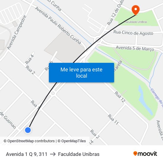 Avenida 1 Q 9, 311 to Faculdade Unibras map