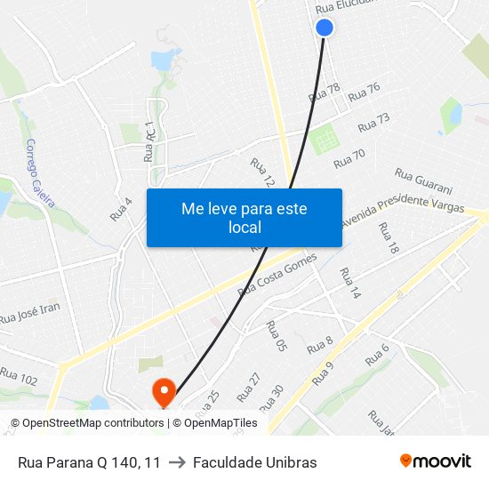 Rua Parana Q 140, 11 to Faculdade Unibras map
