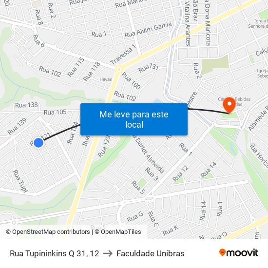 Rua Tupininkins Q 31, 12 to Faculdade Unibras map