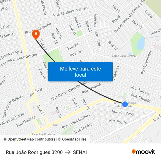Rua João Rodrigues 3200 to SENAI map