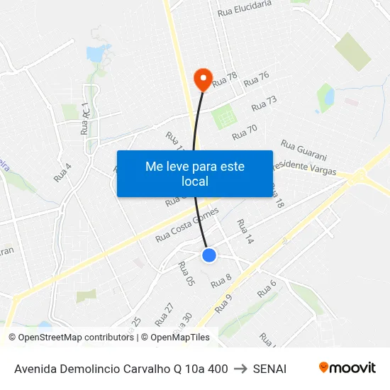 Avenida Demolincio Carvalho Q 10a 400 to SENAI map