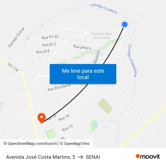 Avenida José Costa Martins, 5 to SENAI map