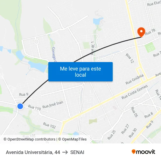Avenida Universitária, 44 to SENAI map