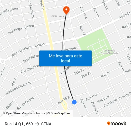 Rua 14 Q L, 660 to SENAI map
