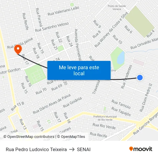 Rua Pedro Ludovico Teixeira to SENAI map