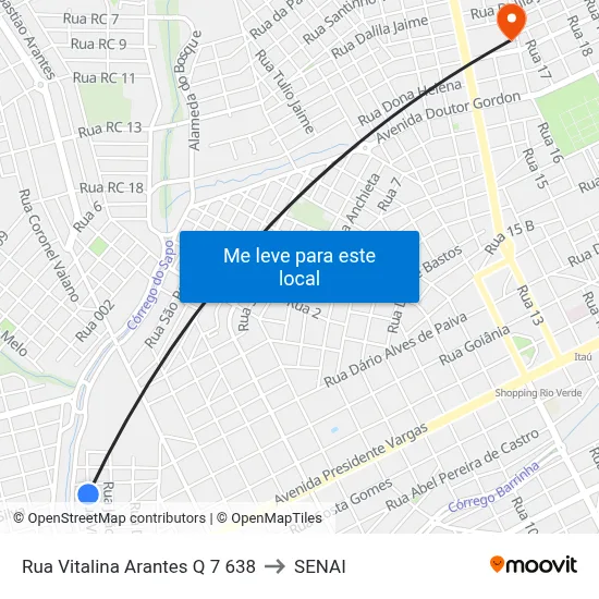 Rua Vitalina Arantes Q 7 638 to SENAI map