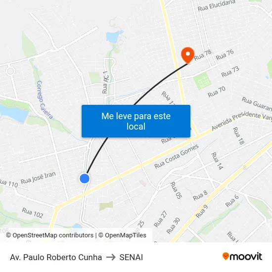 Av. Paulo Roberto Cunha to SENAI map