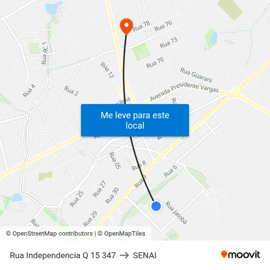 Rua Independencia Q 15 347 to SENAI map