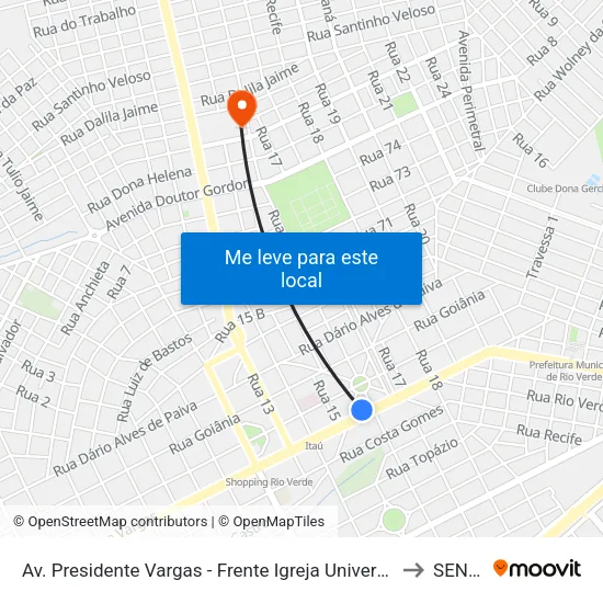 Av. Presidente Vargas  - Frente Igreja Universal to SENAI map