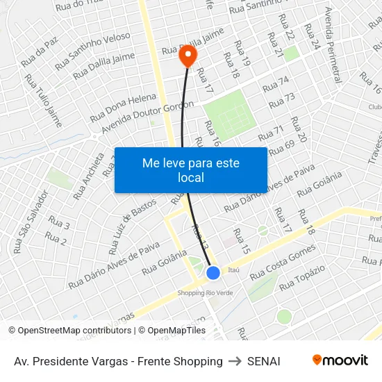 Av. Presidente Vargas - Frente Shopping to SENAI map