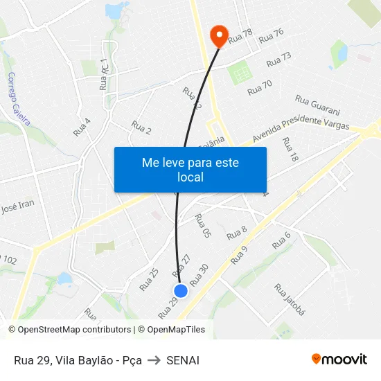 Rua 29, Vila Baylão - Pça to SENAI map