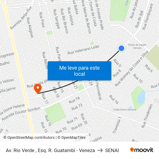 Av. Rio Verde , Esq. R. Guatambi - Veneza to SENAI map