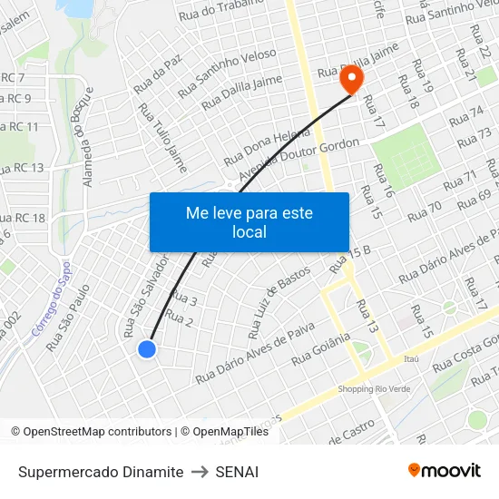 Supermercado Dinamite to SENAI map