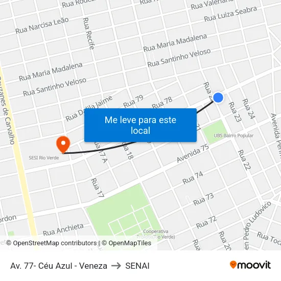 Av. 77- Céu Azul - Veneza to SENAI map