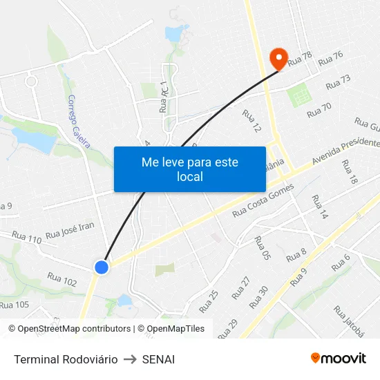 Terminal Rodoviário to SENAI map