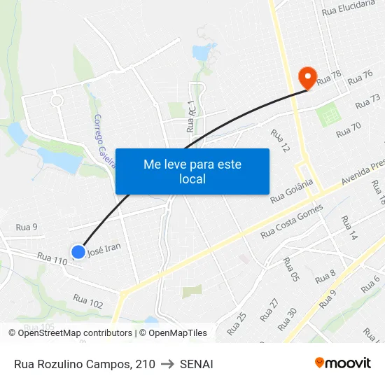 Rua Rozulino Campos, 210 to SENAI map
