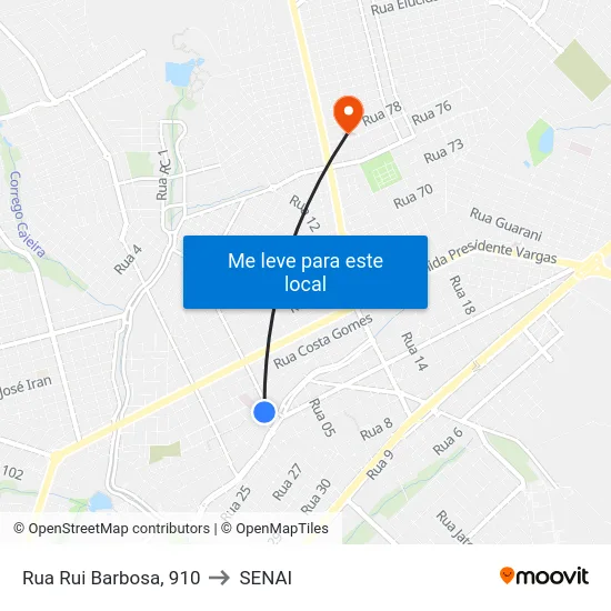 Rua Rui Barbosa, 910 to SENAI map