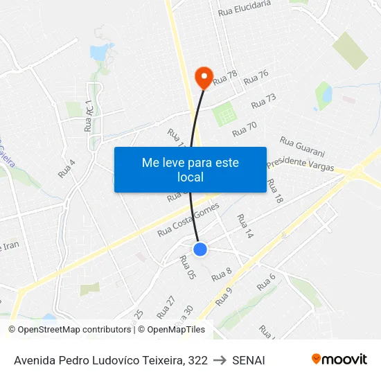 Avenida Pedro Ludovíco Teixeira, 322 to SENAI map