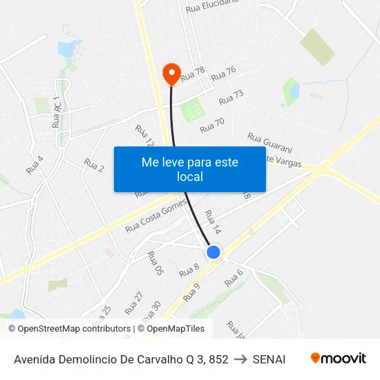 Avenida Demolincio De Carvalho Q 3, 852 to SENAI map