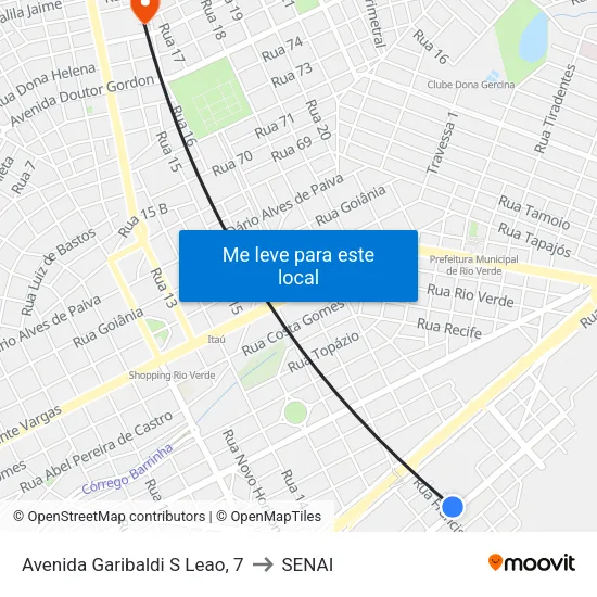 Avenida Garibaldi S Leao, 7 to SENAI map