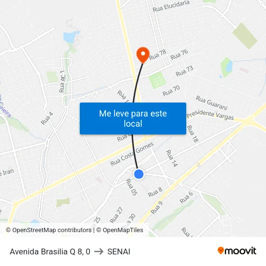 Avenida Brasilia Q 8, 0 to SENAI map