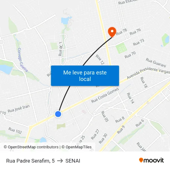 Rua Padre Serafim, 5 to SENAI map