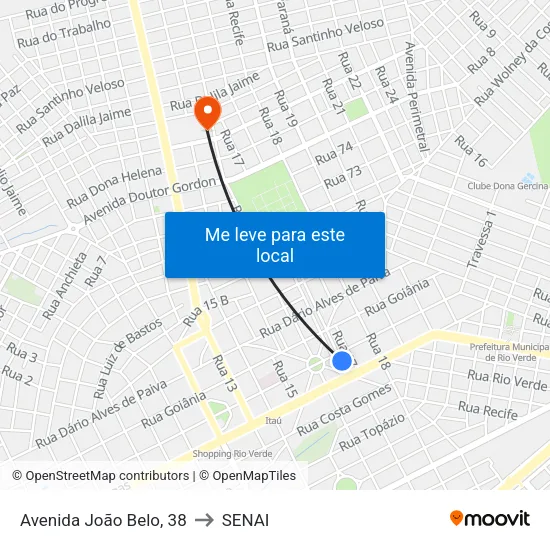 Avenida João Belo, 38 to SENAI map