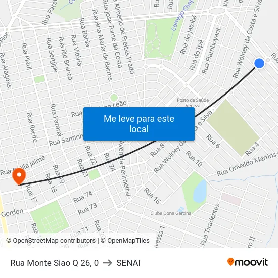 Rua Monte Siao Q 26, 0 to SENAI map