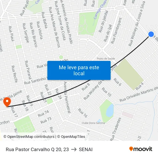 Rua Pastor Carvalho Q 20, 23 to SENAI map