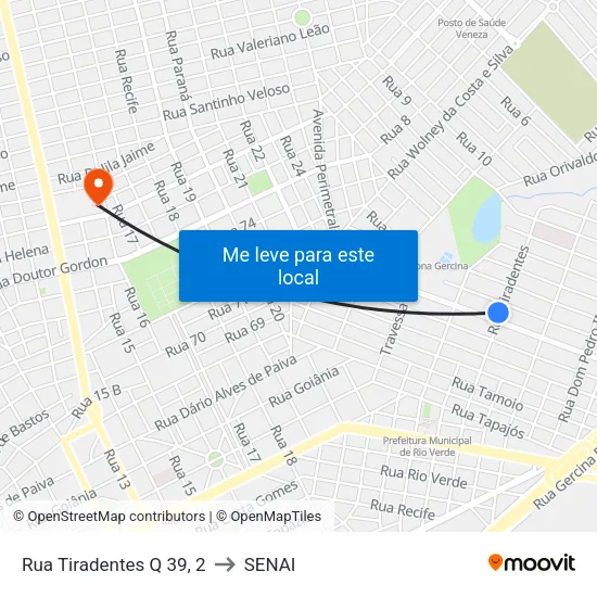 Rua Tiradentes Q 39, 2 to SENAI map