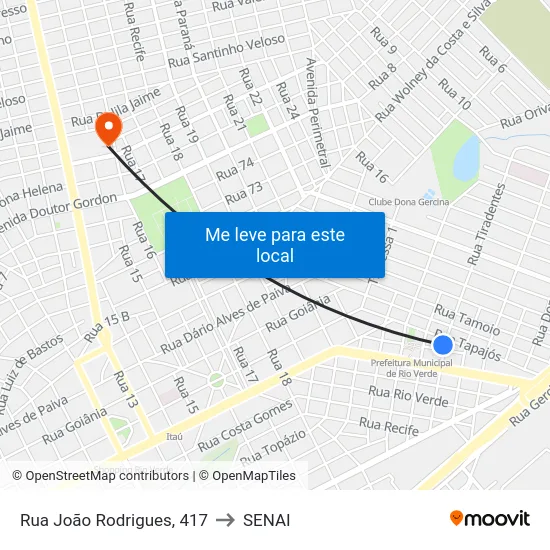 Rua João Rodrigues, 417 to SENAI map