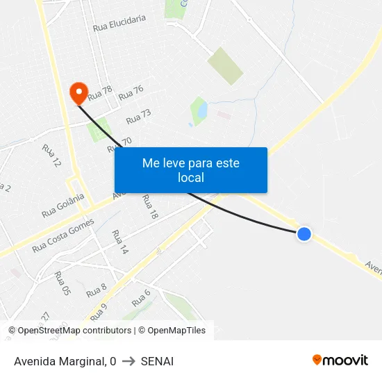Avenida Marginal, 0 to SENAI map