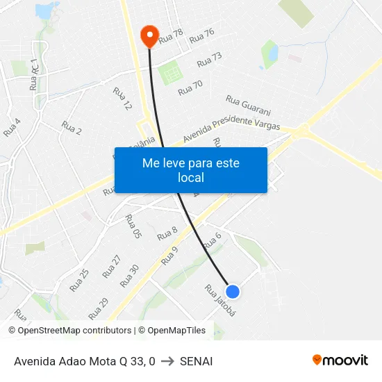 Avenida Adao Mota Q 33, 0 to SENAI map